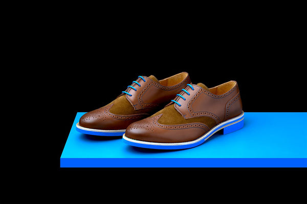 Mens Brown & Blue Leather Wingtip Dress Shoes – Bold Society