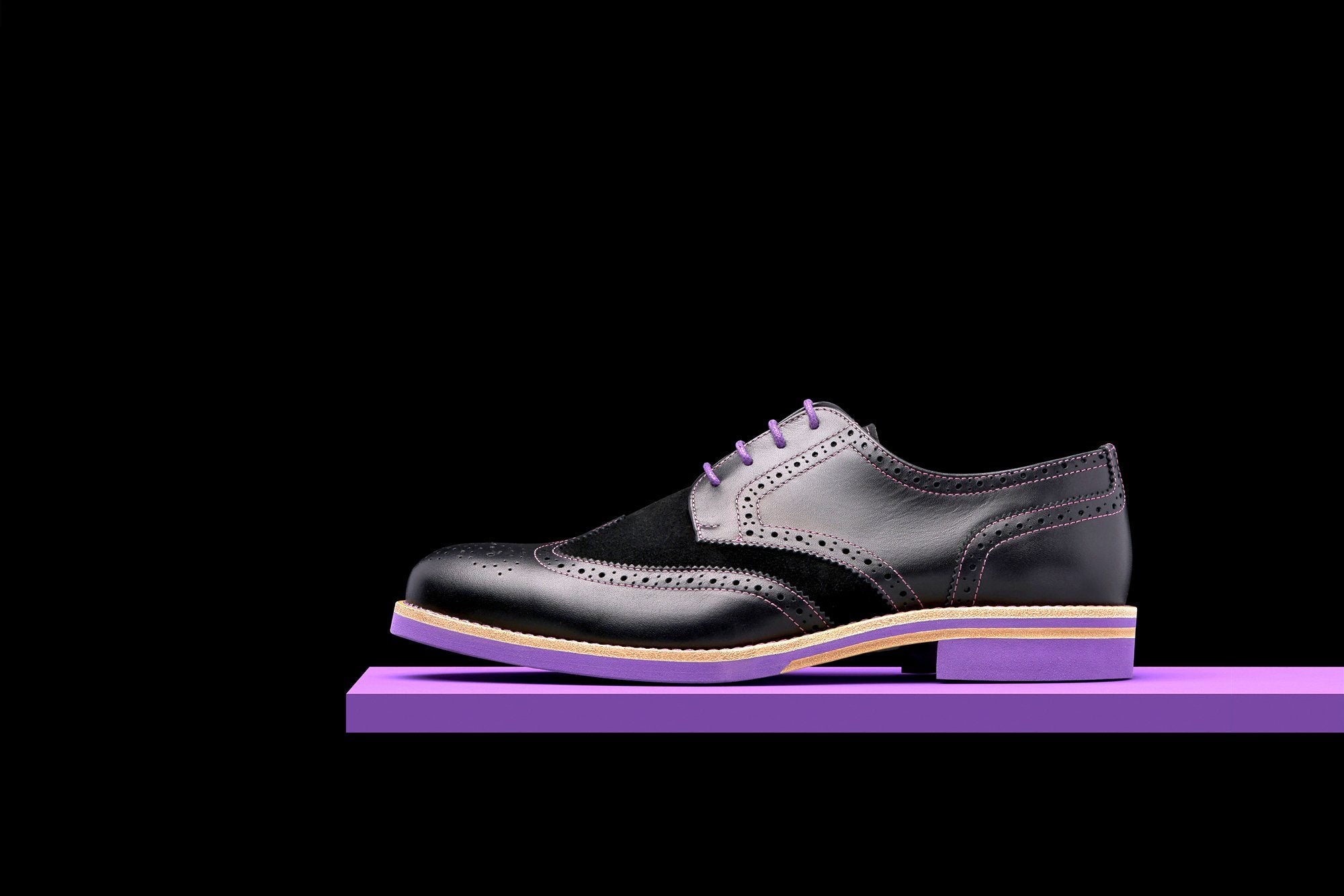 Mens Black & Purple Leather Wingtip Dress Shoes – Bold Society