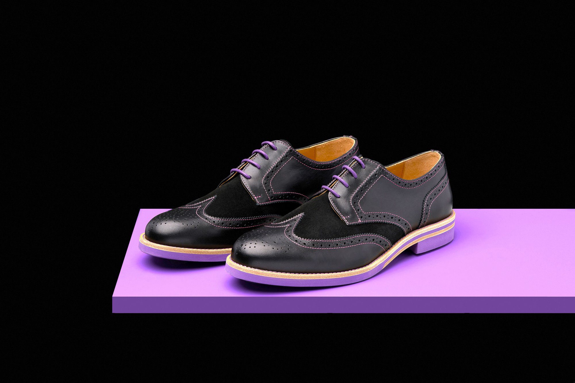 Mens Black & Purple Leather Wingtip Dress Shoes – Bold Society