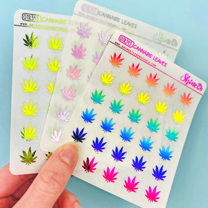 FOILED Clear Cannabis Leaf Stickers