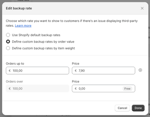 Custom backup rates