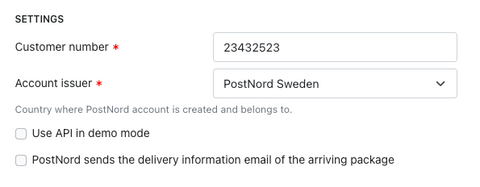 PostNord shipping carrier settings