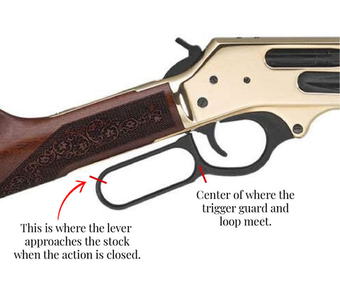 Instructional image to show how to measure for a henry rifle lever action lever wrap kit.