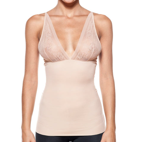Body Beautiful Women's Smooth and Silky Slimming Top With Sexy Lace Nude - My Luxury Intimates 
