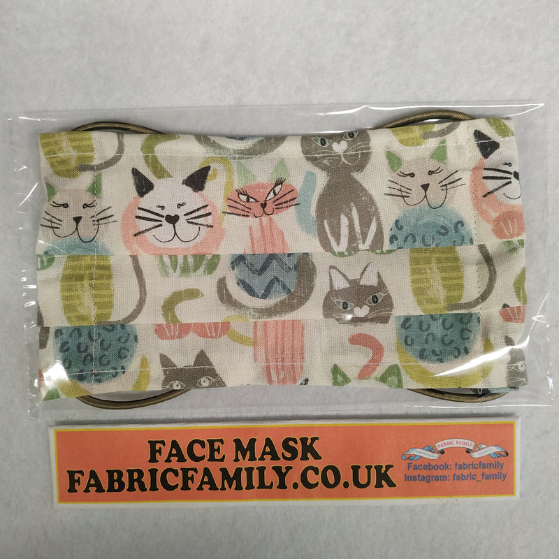 Cats Print Face Mask | 100% Cotton | With Metal Nose Bridge | 1 Layer And 2 Layers