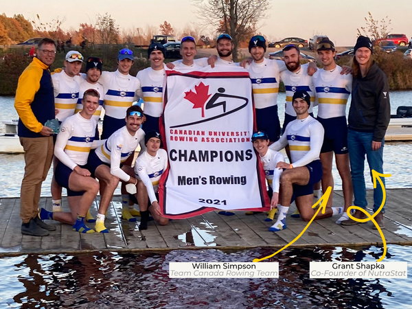 Varsity Rowing Team of University of Victoria, Pictured is Grant Shapka Co-Founder of NutraStat and William Simpson of Team Canada National Rowing Team
