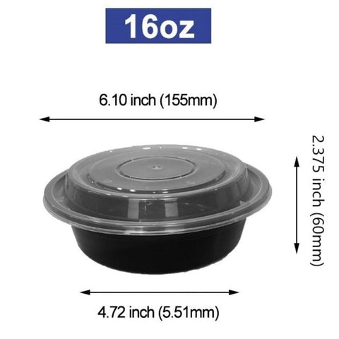 Black 32oz Round Plastic Containers w/ Lids (150/cs)