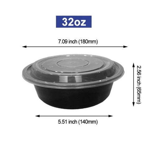 Choice 32 oz. Black 7 1/4 Round Microwavable Heavy Weight Container with  Lid - 10/Pack