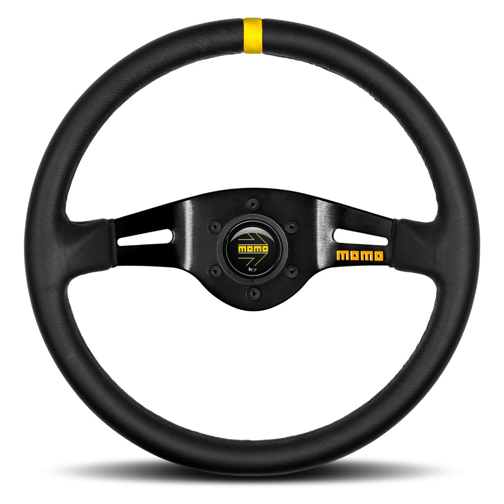 MOMO Mod. 02 Two Spoke Steering Wheel - Black Suede Black Spokes 350mm