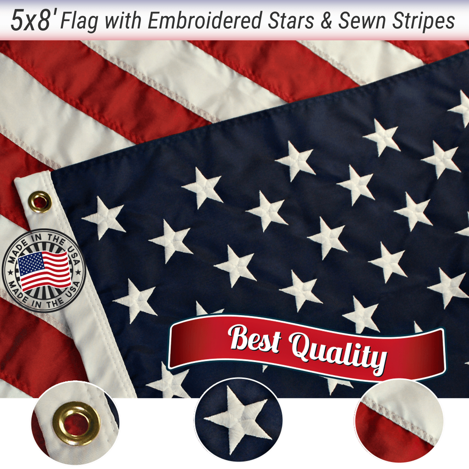 5x8 FT EMBROIDERED AMERICAN FLAG - Grace Alley product image