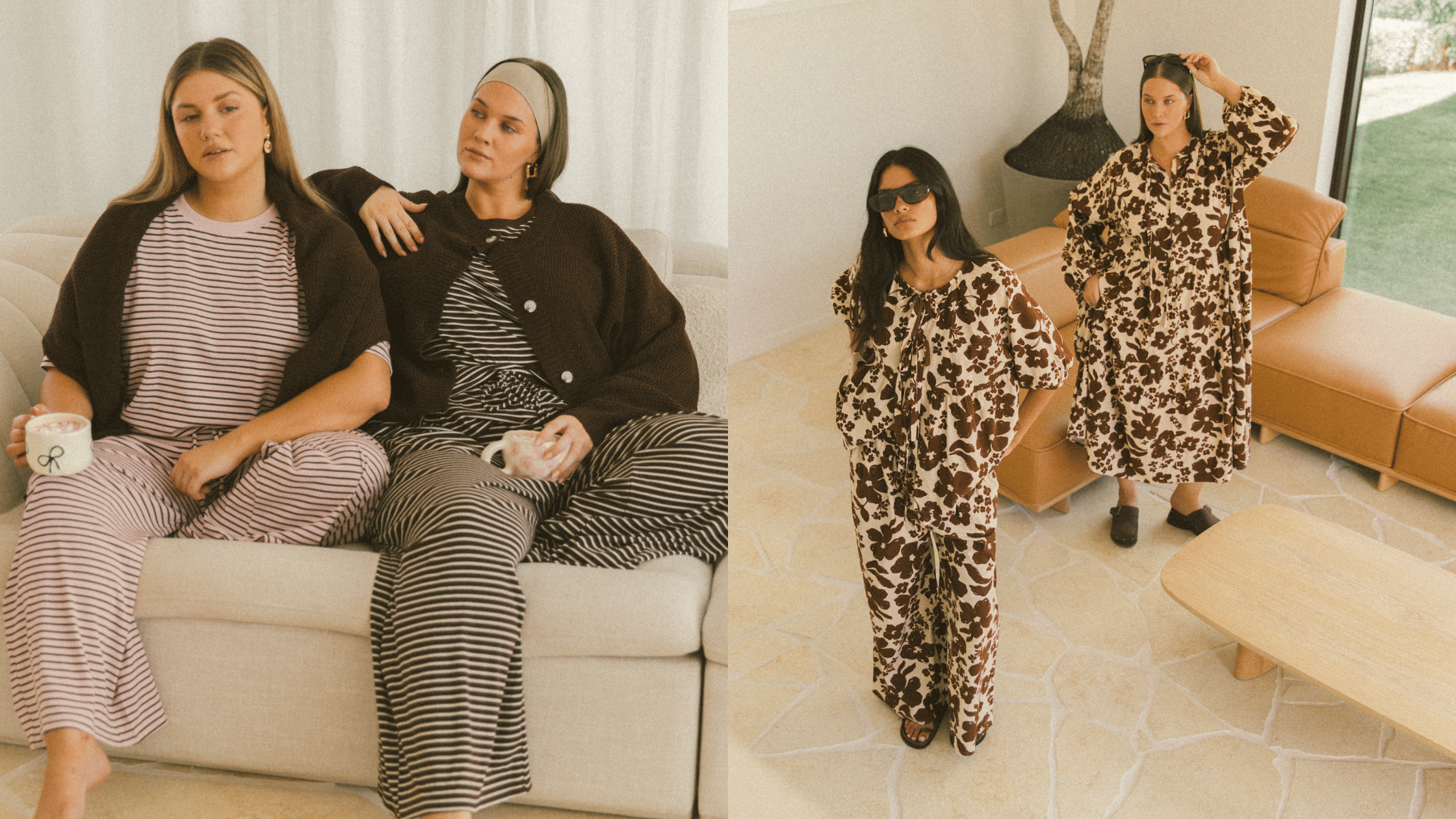winter outfit aesthetic inspo stripe sets lounging and coco floral print the lullaby club