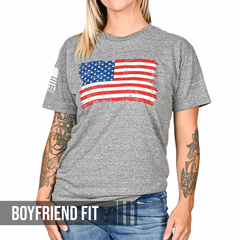 Womens Vintage American Flag Boyfriend Fit T-shirt