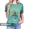 Picture of Women's Don't Tread on Me Patriotic Boyfriend Fit T-Shirt (Heather Green)
