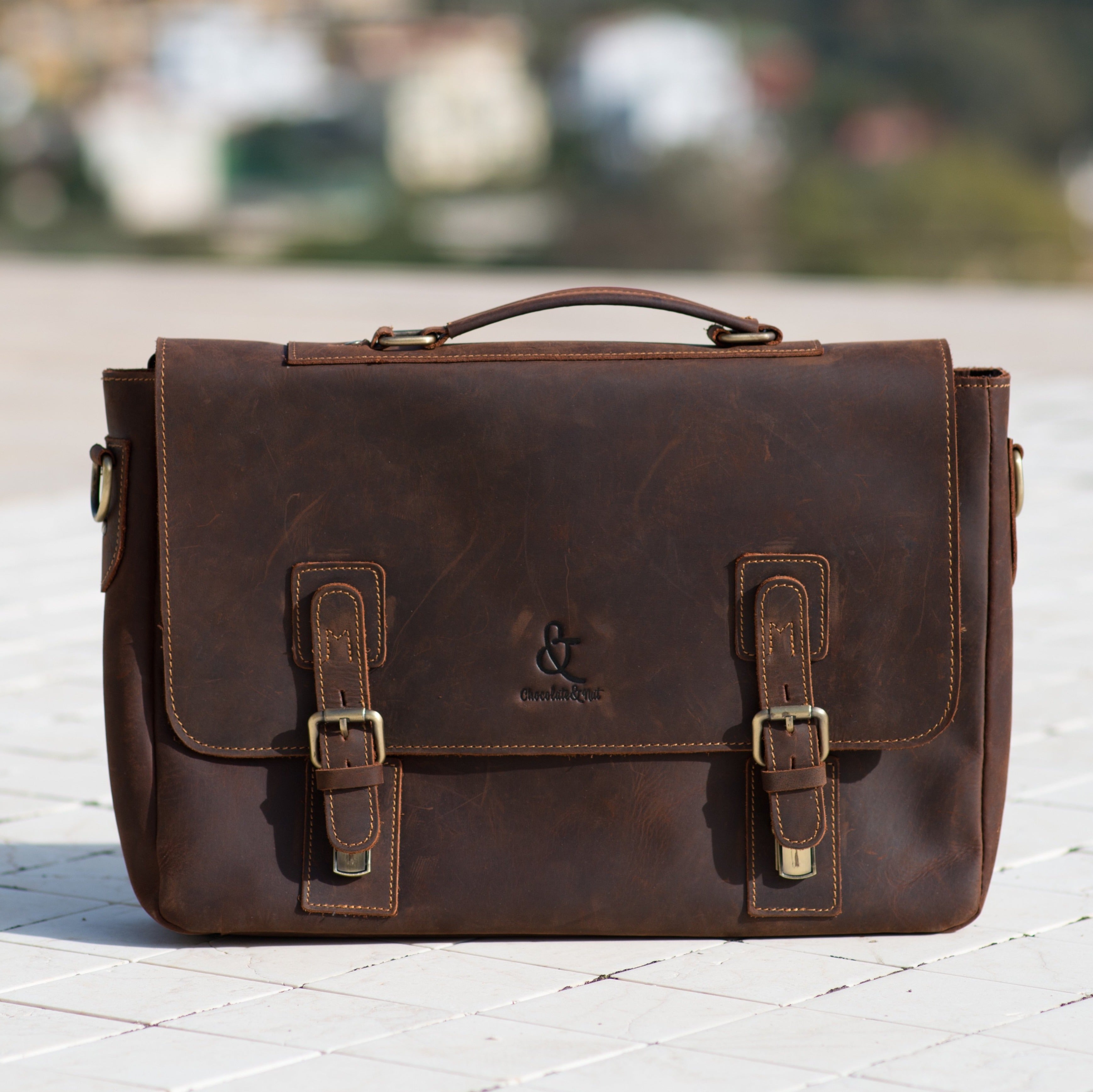 chocolate brown leather briefcase