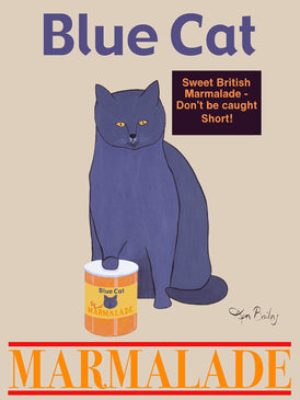 BLUE CAT MARMALADE - Retro Vintage Advertising Art featuring a British Blue Shorthair cat by Ken Bailey