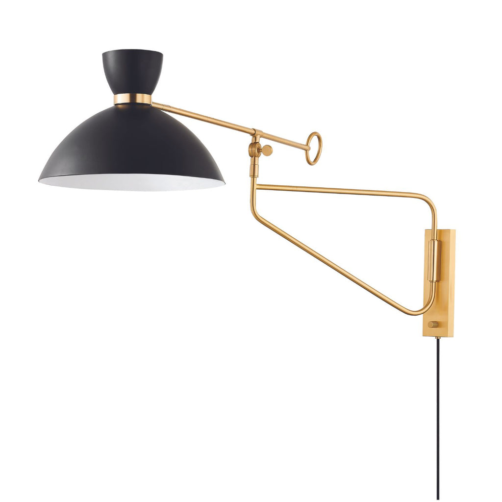 Balck and gold swing arm pendant light, dome shade