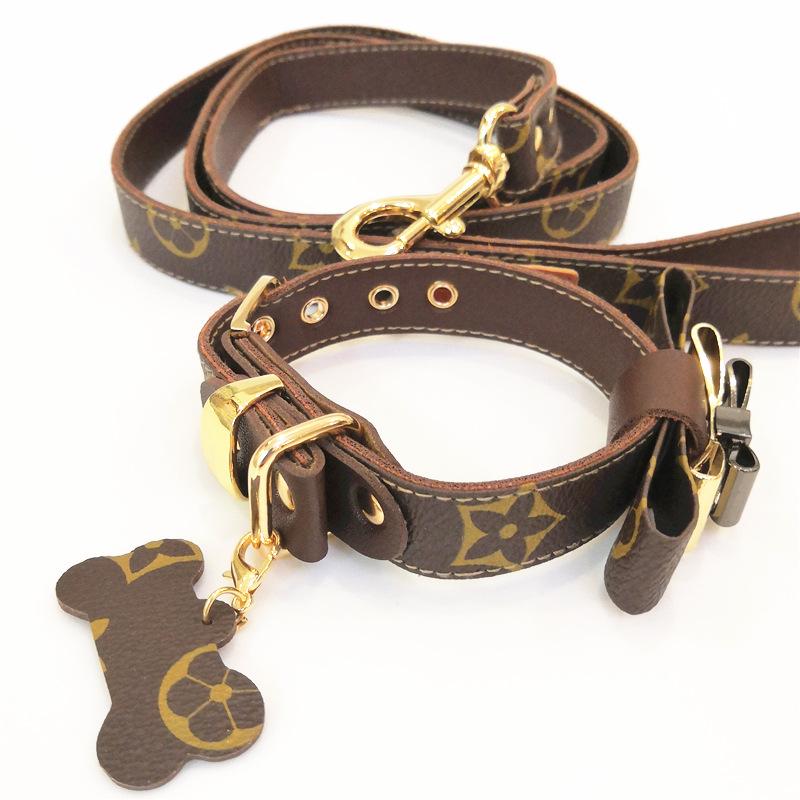 Louie V Dark brown Classic Luxury Collar & leash Set