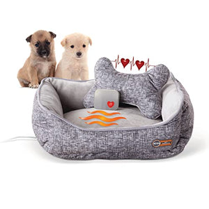 Mother's Heartbeat Heated Dog Bed with Bone Pillow Puppy Toy Gray 11 X 13 Inches