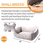 Mother's Heartbeat Heated Dog Bed with Bone Pillow Puppy Toy Gray 11 X 13 Inches