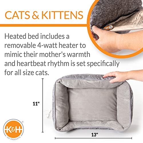 Mother's Heartbeat Heated Dog Bed with Bone Pillow Puppy Toy Gray 11 X 13 Inches