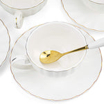 Yesland Set of 6 Royal Tea Cups and Saucers with Gold Trim, 8 Ounce White Porcelain Tea Set & British Coffee Cups, White Latte Cups and Espresso Mug f