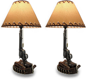 Set of 2 Old West Six Shooter Revolver and Holster Table Lamps