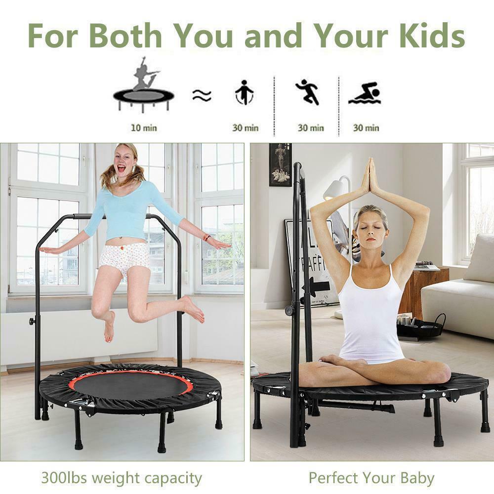 40" Trampoline With Adjustable Handrail Bouncing Workout Exercise Mini Rebounder