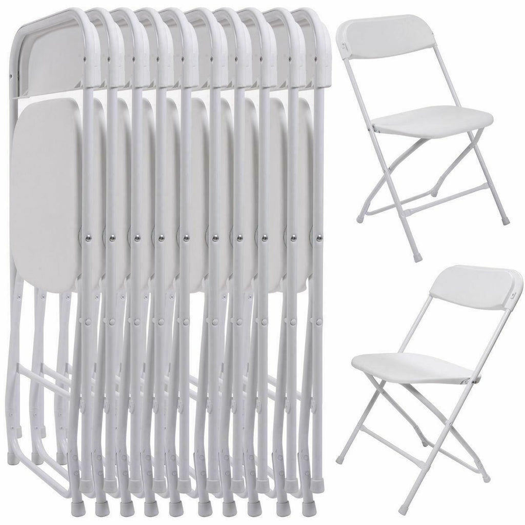 (10 PACK) Commercial Wedding Quality Stackable Plastic Folding Chairs White