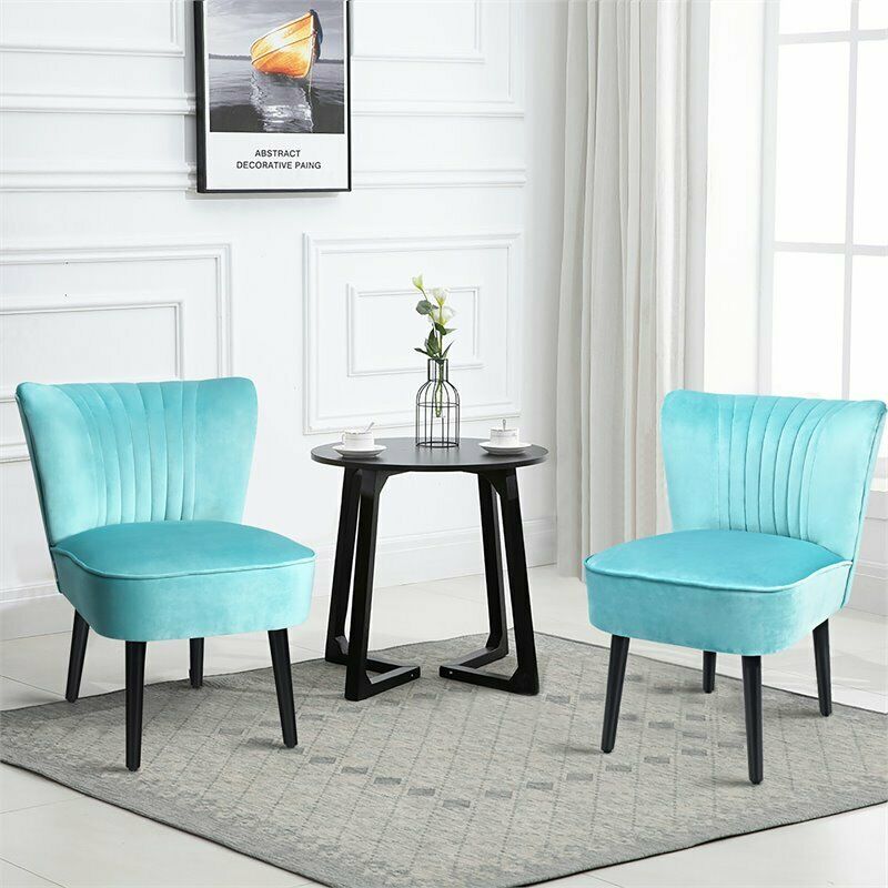 Rubber Wood and Foam Accent Armless Chair in Turquoise (Set of 2)