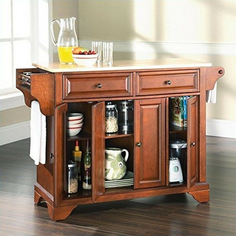 Crosley Furniture LaFayette Natural Wood Top Kitchen Island, Classic Cherry