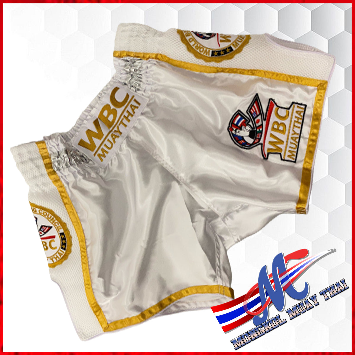 WBC Muay Thai Shorts White Gold last pairs – Mongkol Muay Thai Fight Gear