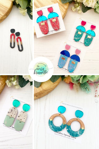 handmade colourful hand painted wooden jewellery by the messy brunette, handmade in Ireland