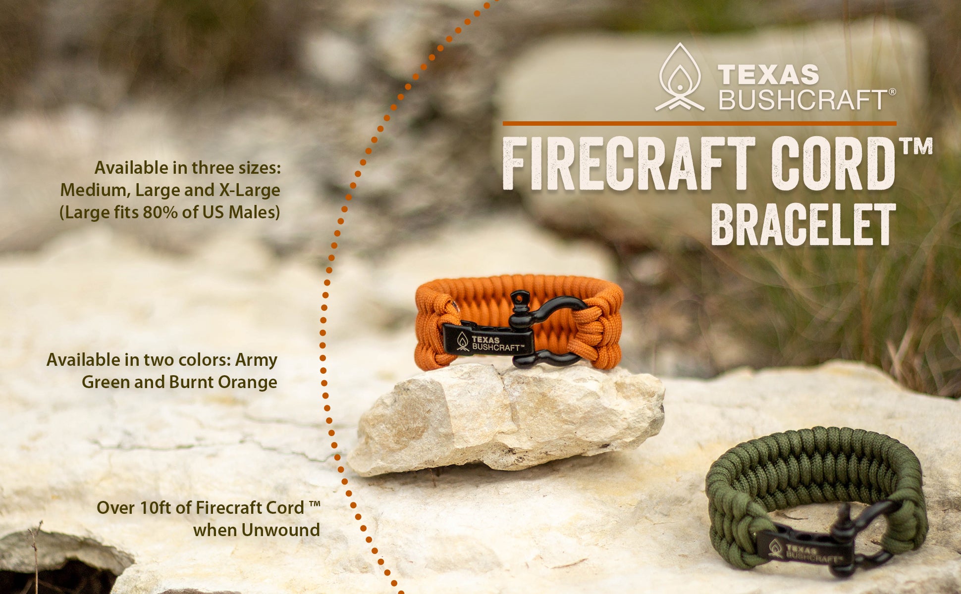 Texas Bushcraft Firecraft Cord Paracord Bracelet
