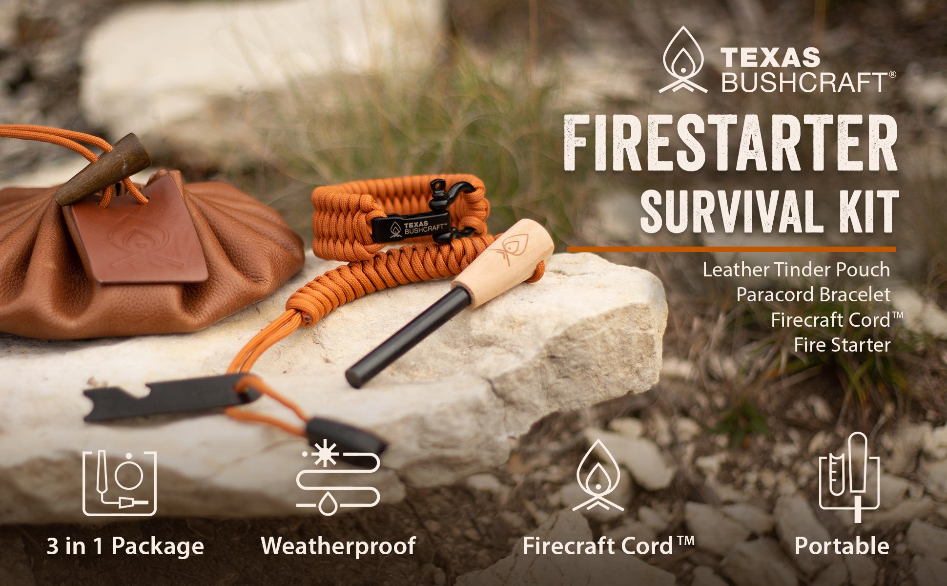 Texas Bushcraft Fire Starter Survival Kit Leather Tinder Pouch