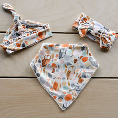 autumn owls bandana bib hat muslin bamboo soft headband baby newborn angel dear