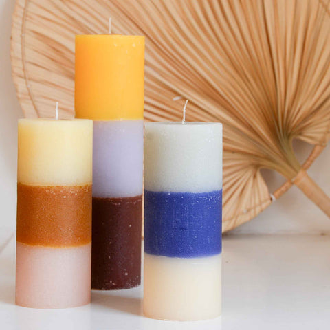 Broste Copenhagen 3 tone bright colour pillar candles in small and large size