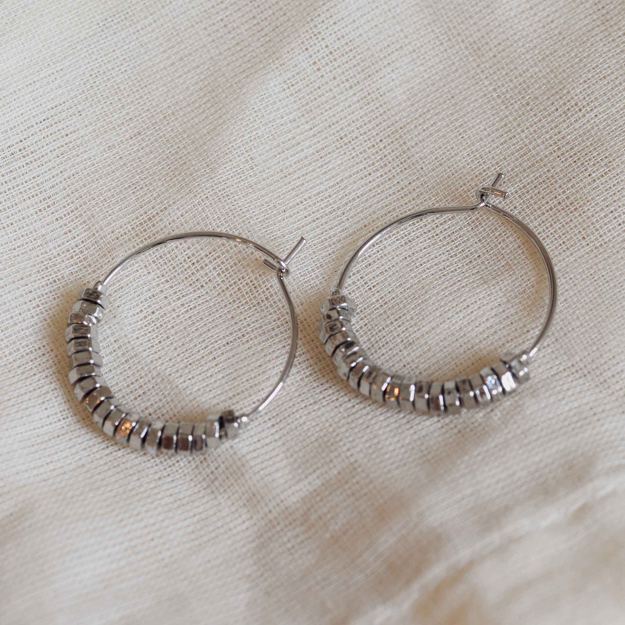 Clover Metal Bead Silver Plated Hoop Earrings