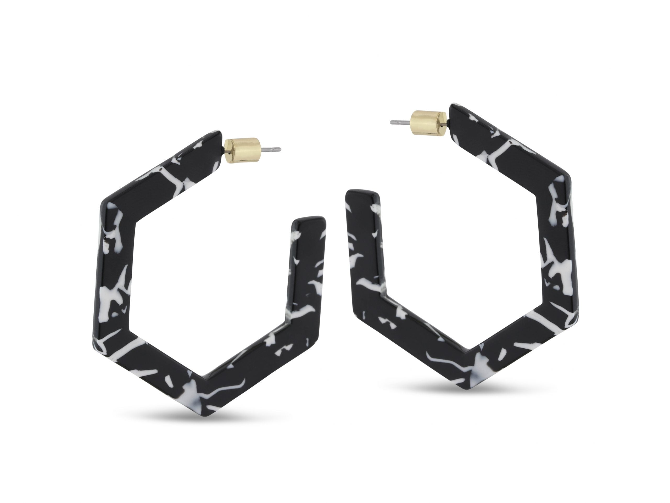 Big Metal London Olivia Hexagon Resin Earrings in Black and White