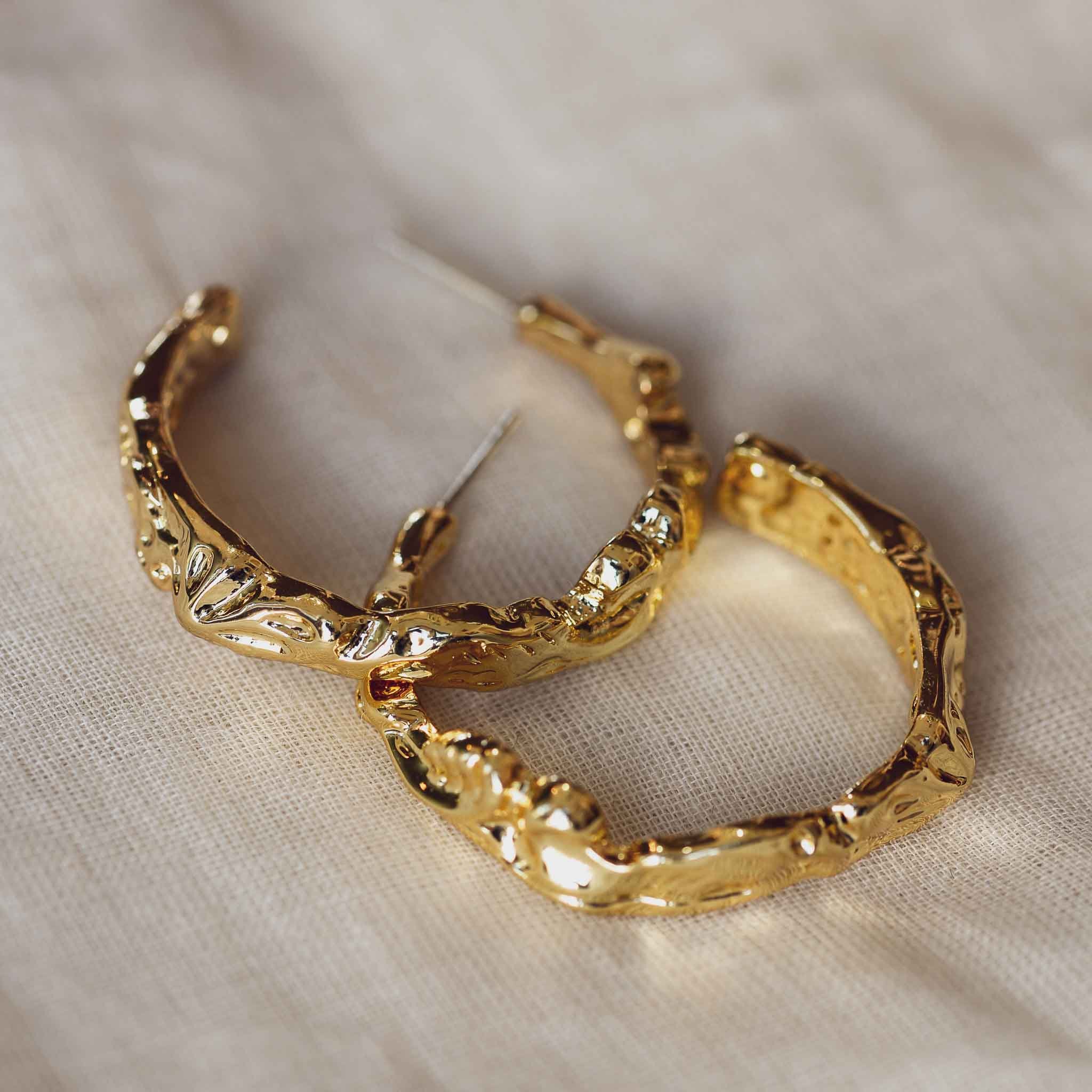 Beth Plated Brass Irregular Molten Hoops in Gold