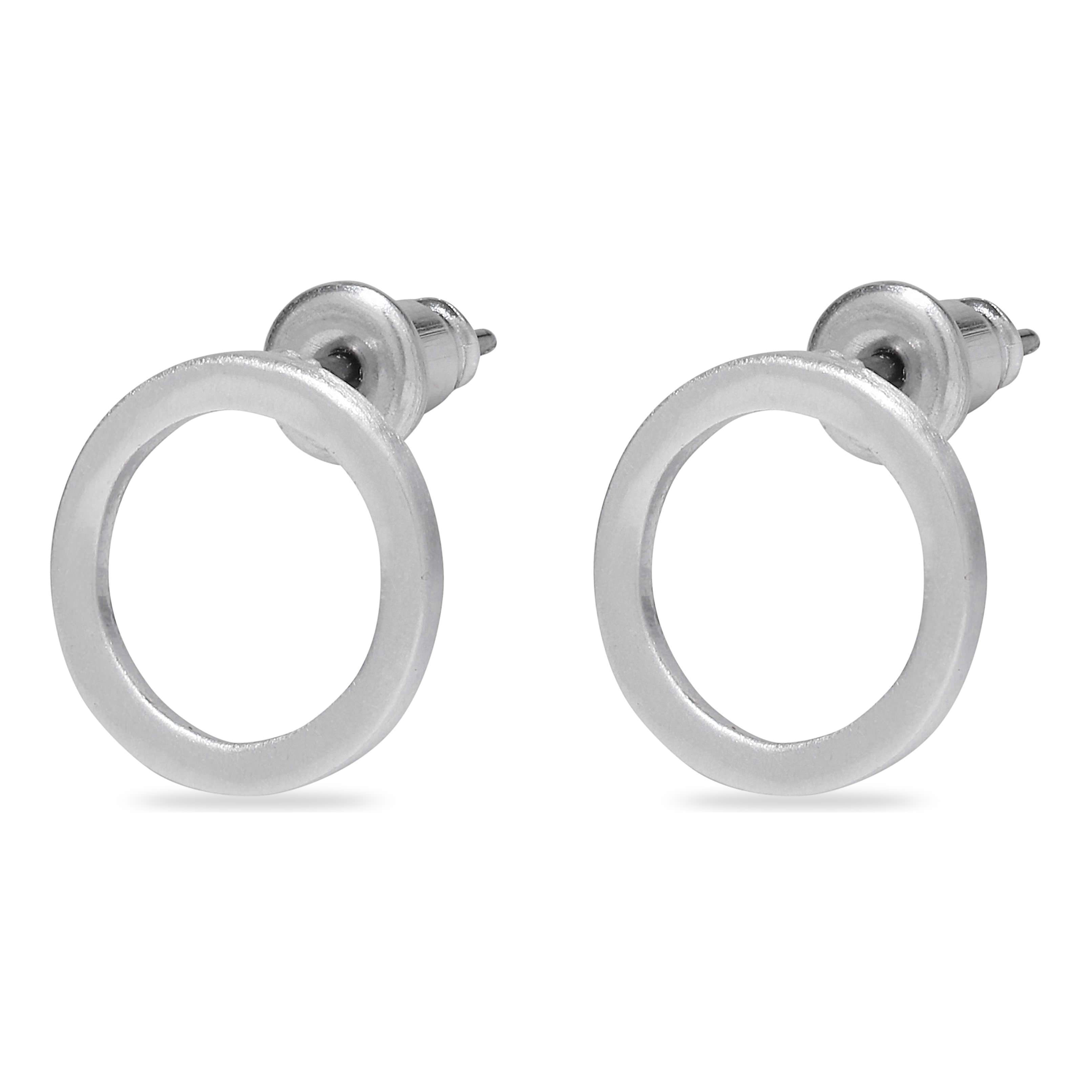 Liv Silver Plated Flat Circle Stud Earrings