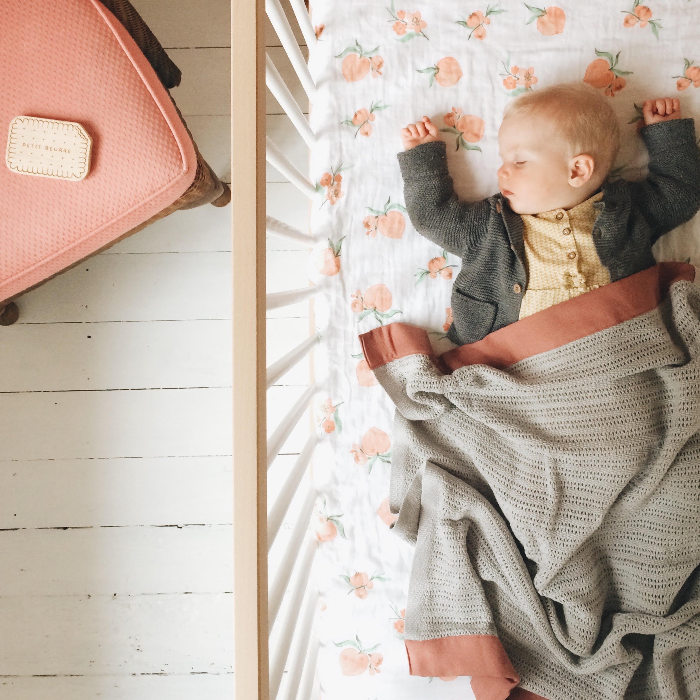 Organic Grey Cellular Baby Blanket (Various Trim Colours)