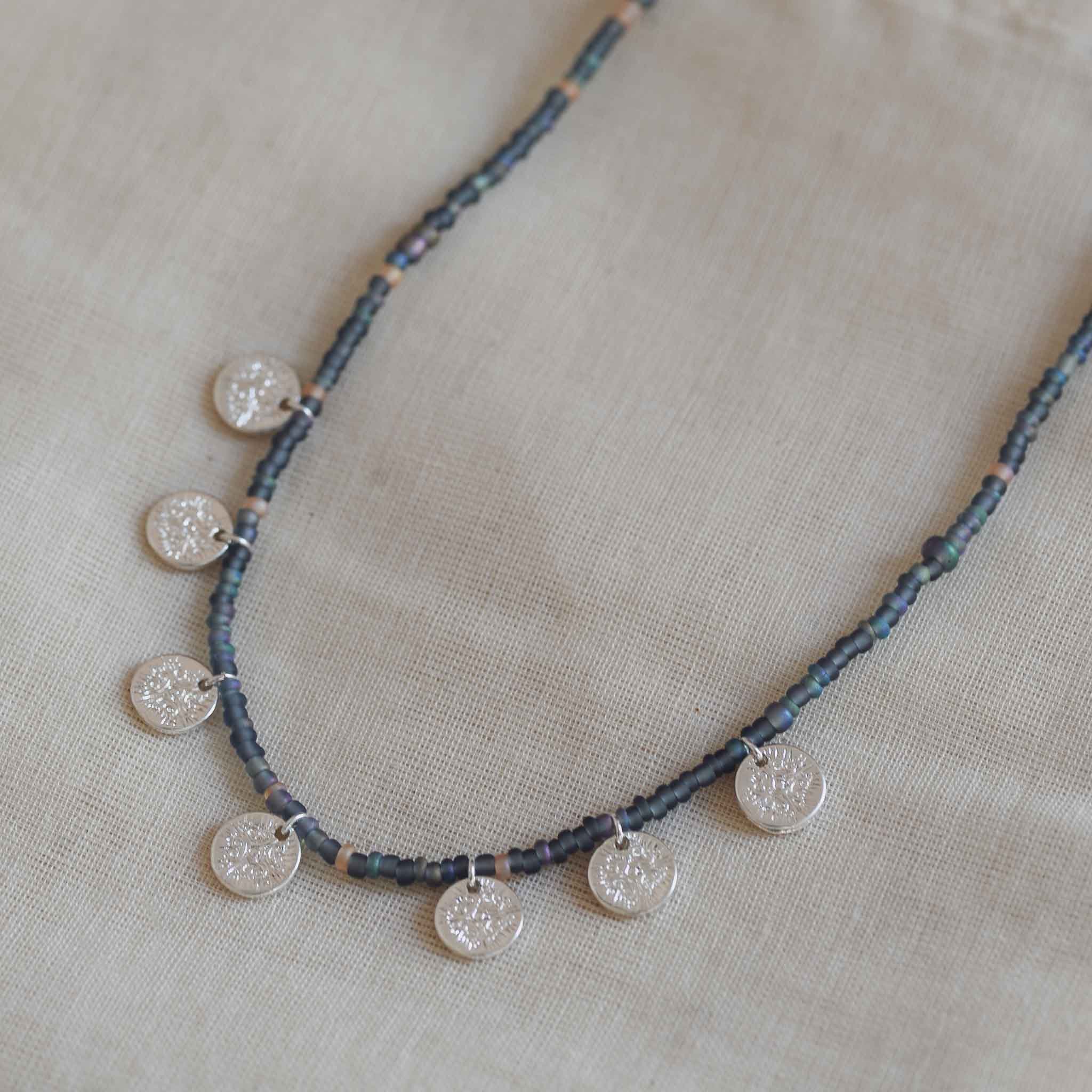 Nomad Delicate Beaded Silver Coin Necklace