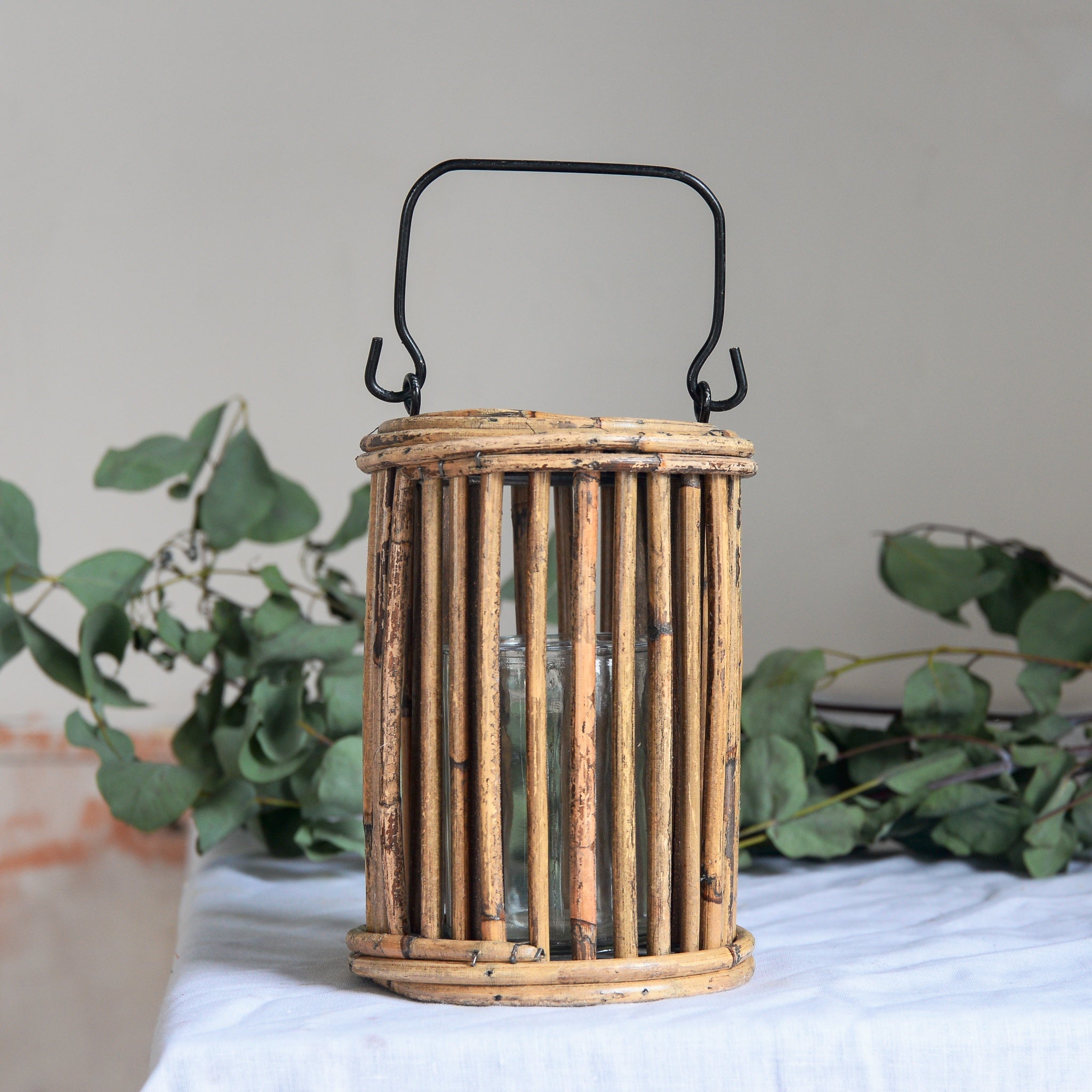 Ova Natural Rattan Glass Lantern