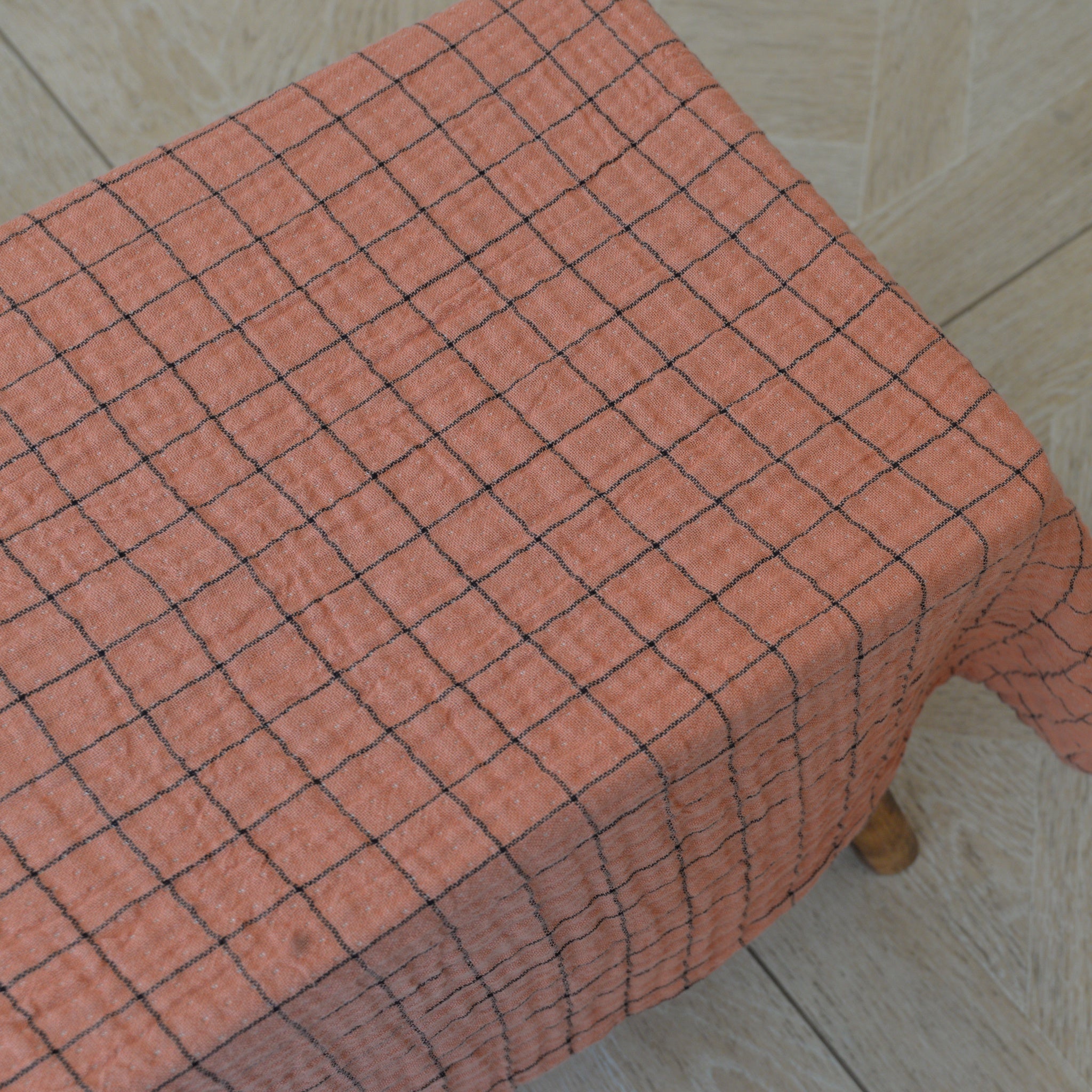 Cotton Check Tablecloth / Coral Pink