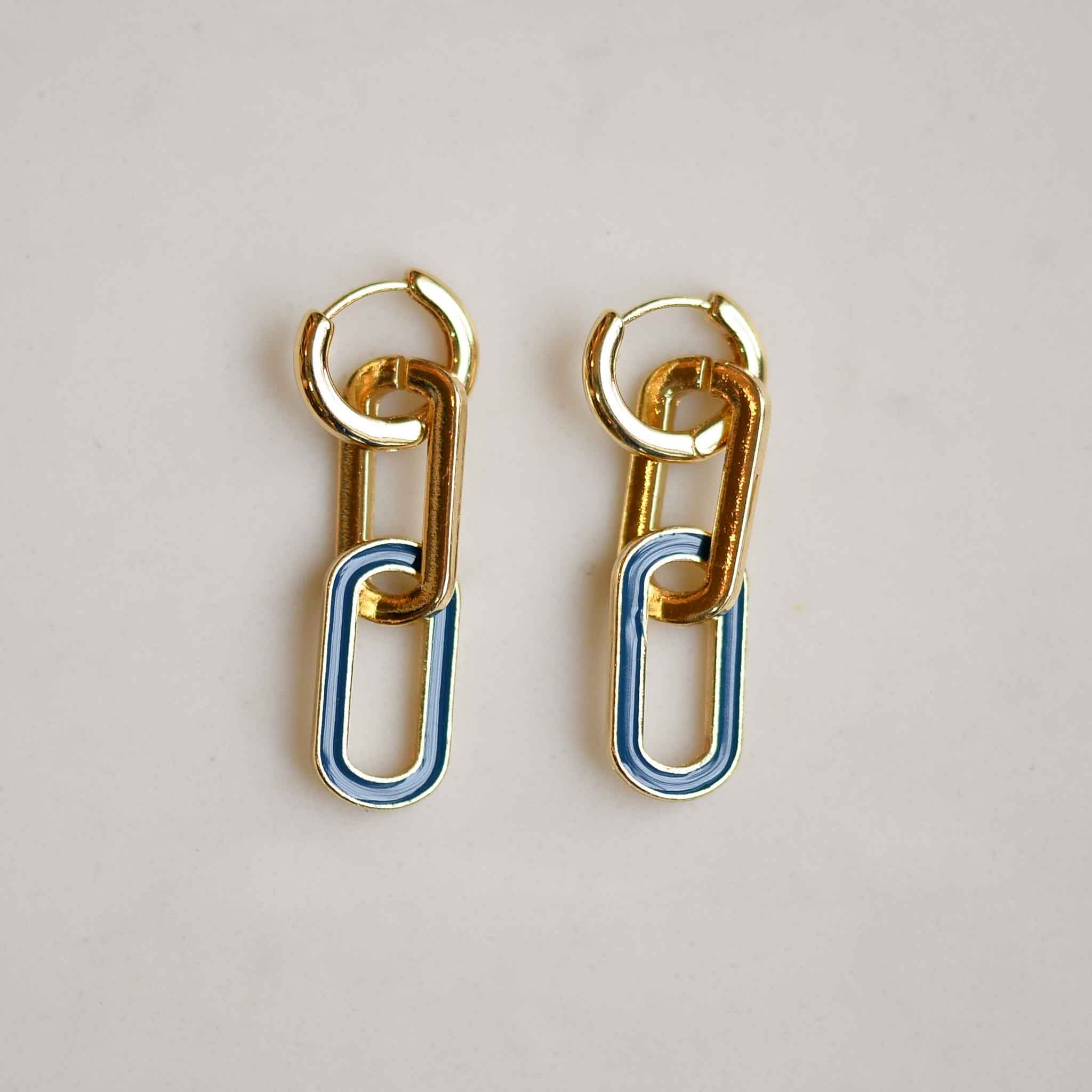 Big Metal London Navy Paperclip Chain Earrings