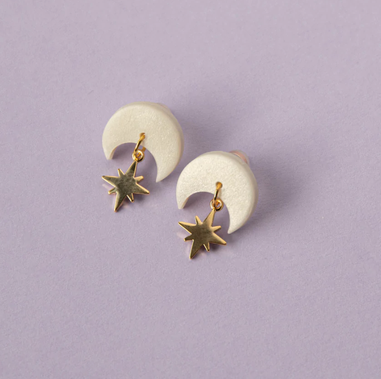 Pepper You Celestial Gold Star Earrings in Pearly White