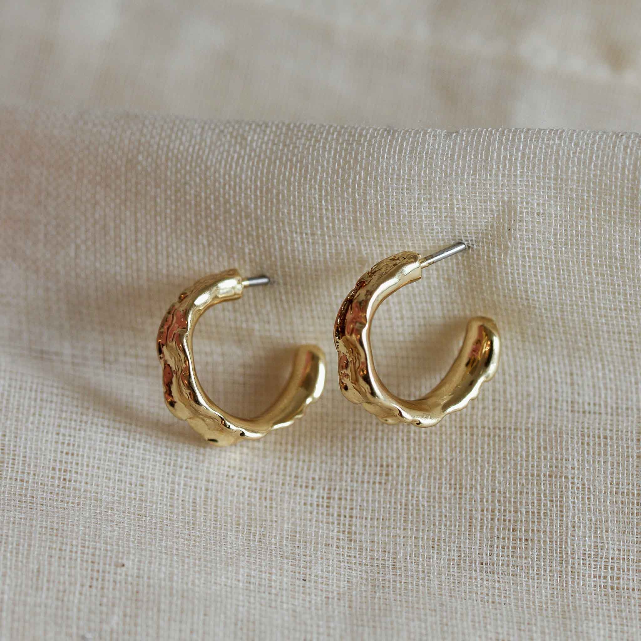 Bathilda Gold Plated Textured Hoop Earrings