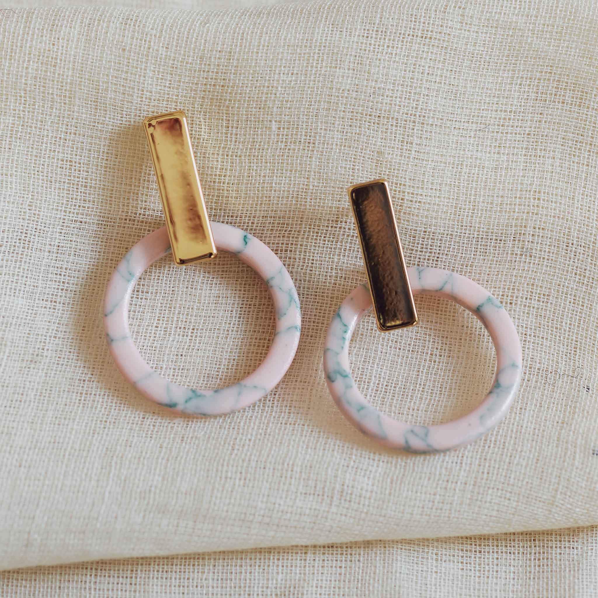 Grace Metal and Resin Earrings Pink-Green