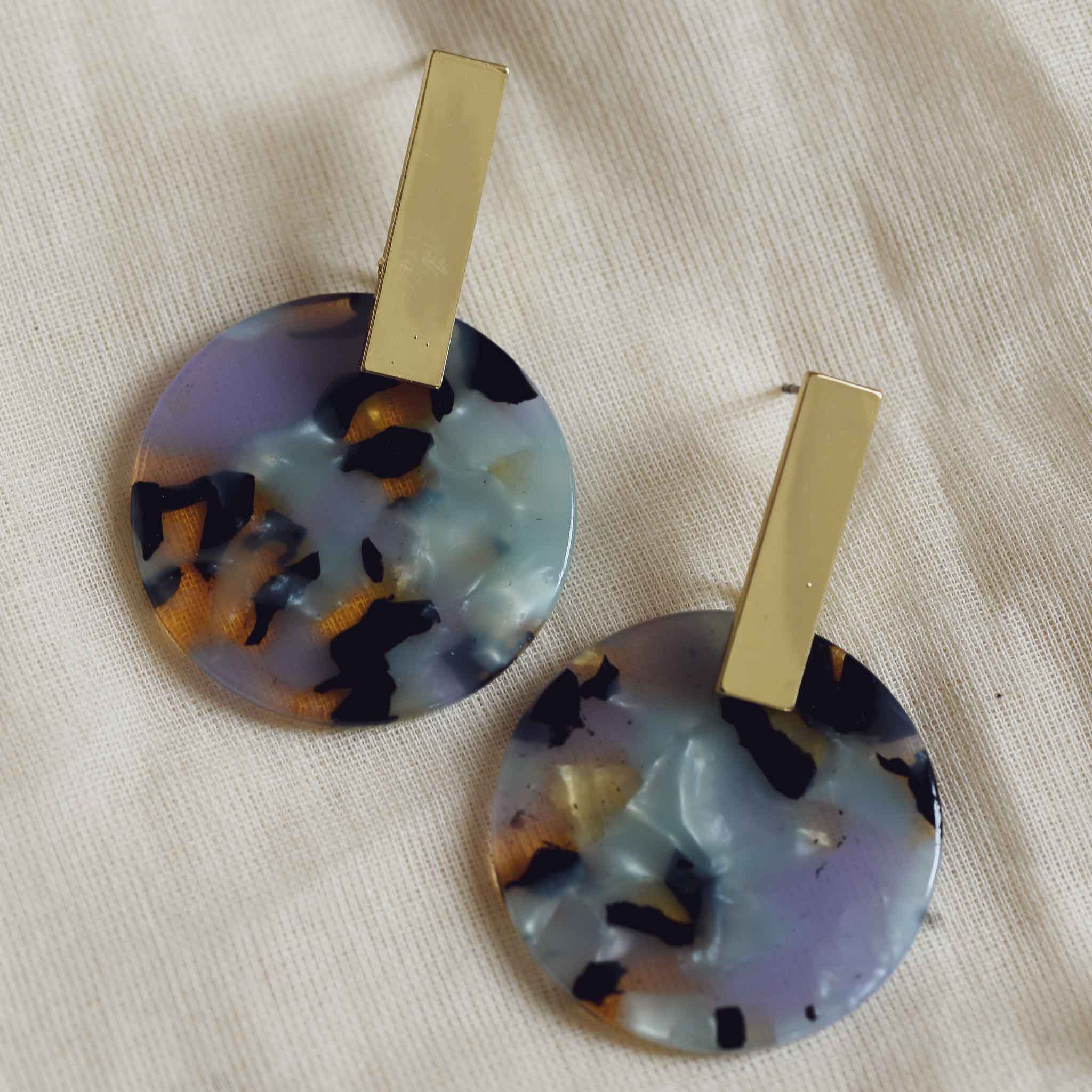 Ernestine Resin Disc Earrings in Blue