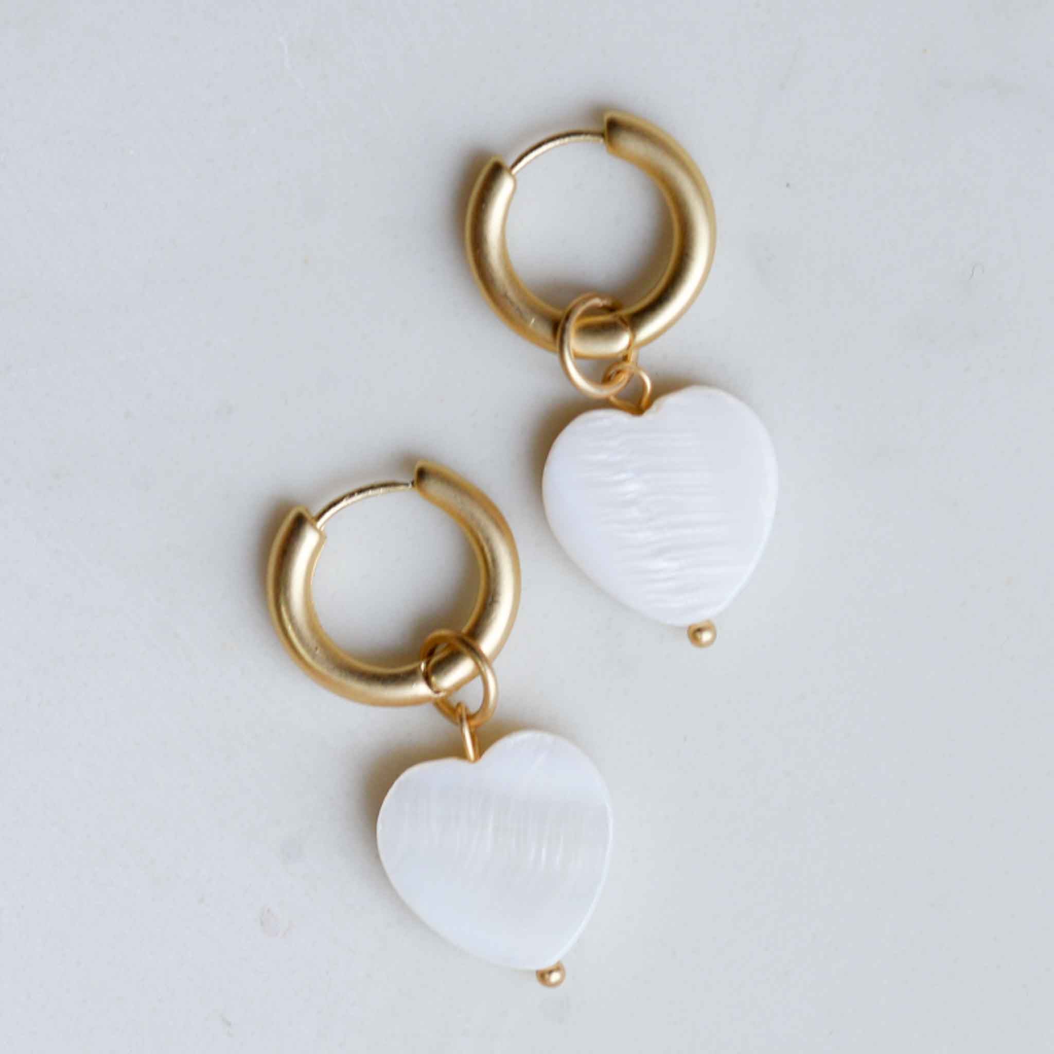 Big Metal London Sasha Heart Pearl Drop Huggie Earrings in Gold or Silver